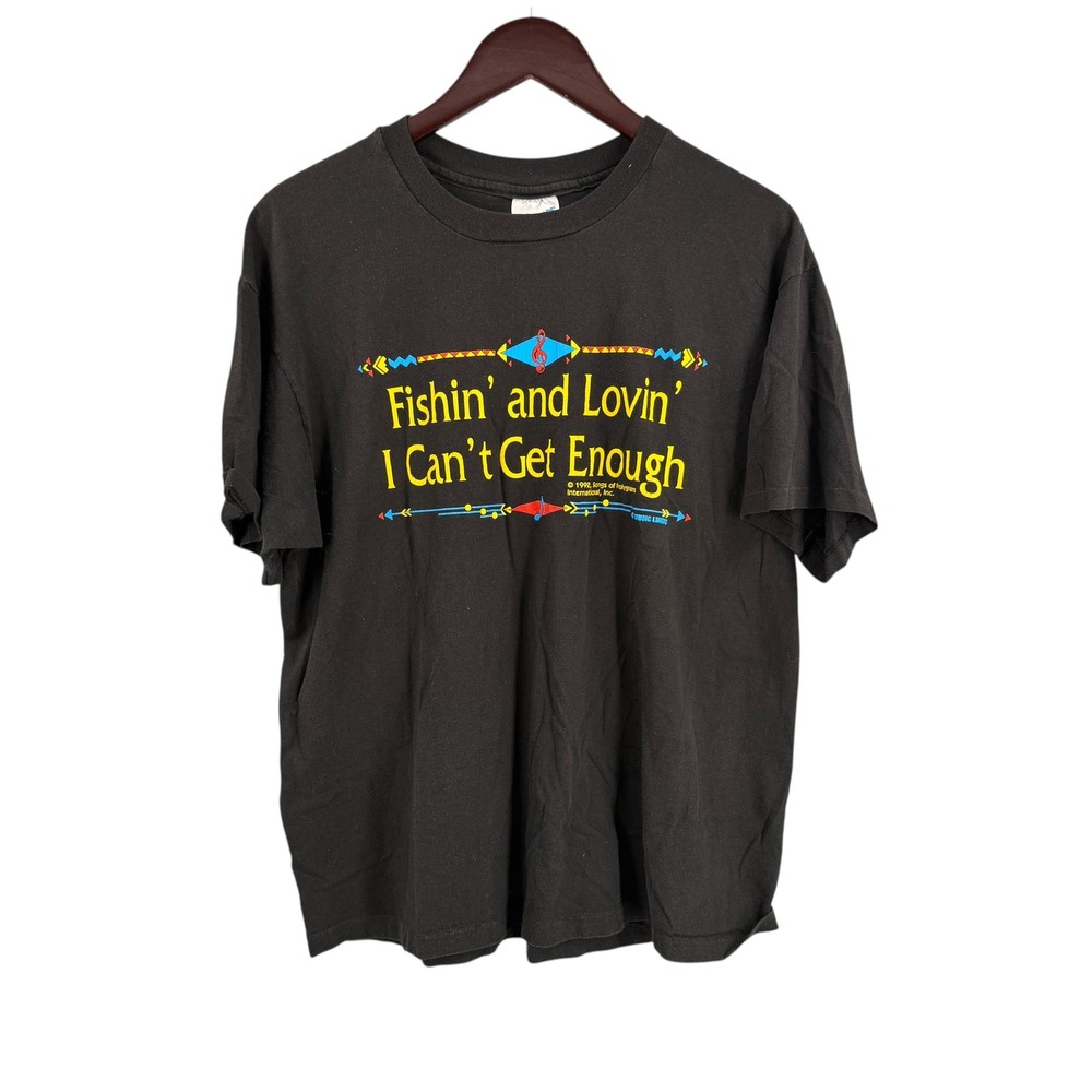 Vintage 90s Hanes T-Shirt XL Fishin' and Lovin' I Can't Get Enough Single Stitch
